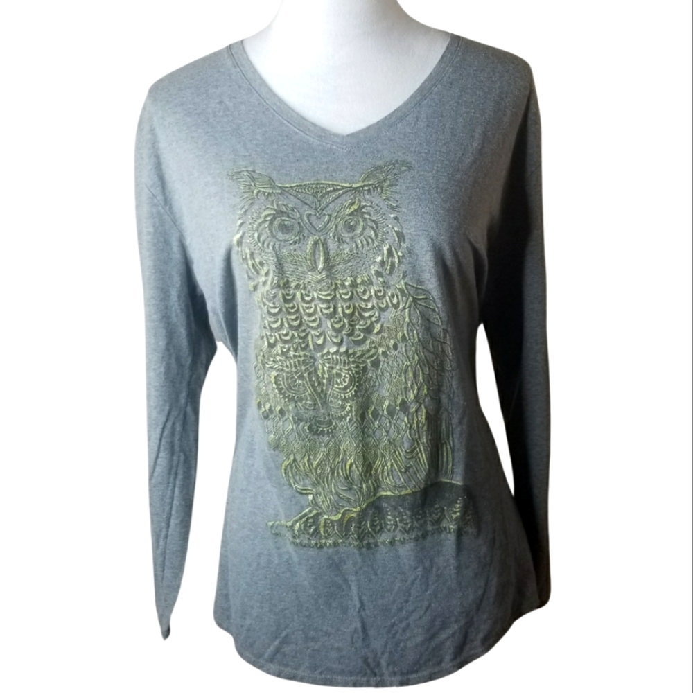 🦋Hanes Live Love Comfort Wise Owl Print Long Sleeve Tee